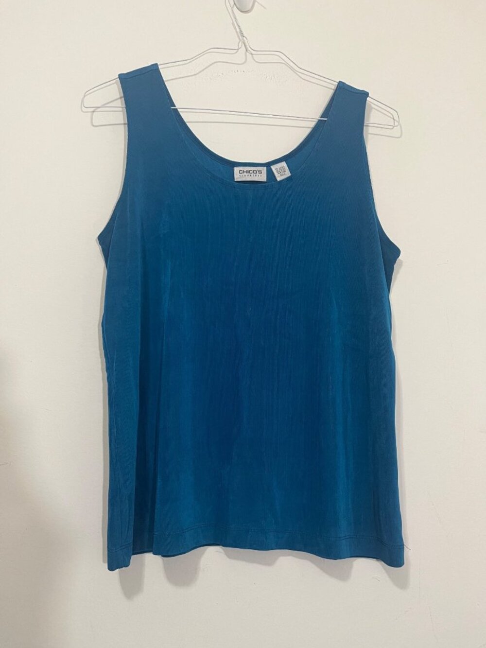 Vtg Chico's Travelers Blue Sleeveless Slinky Tank Top Sz 3 US XL Stretch Coastal